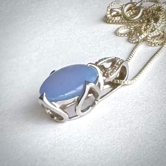 Vintage Natural Blue CHALCEDONY Sterling Silver 925 HEART Earrings Necklace SET - Picture 8 of 12